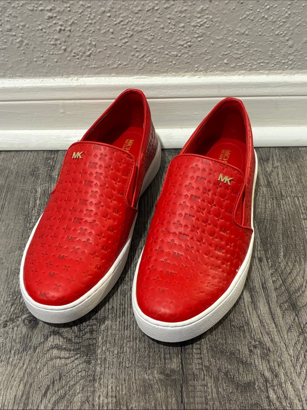 Michael Kors Red Embossed Slip-On Sneakers